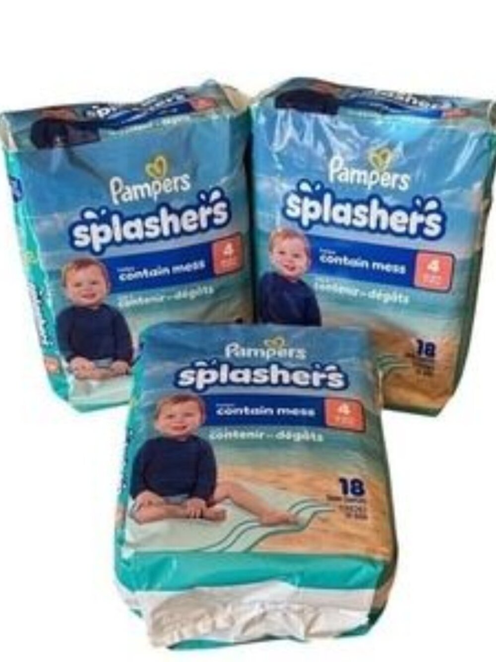 3 pkgs Pampers Splashers Swim Diapers Size 4, Disposable 54 swim diapers NIP
